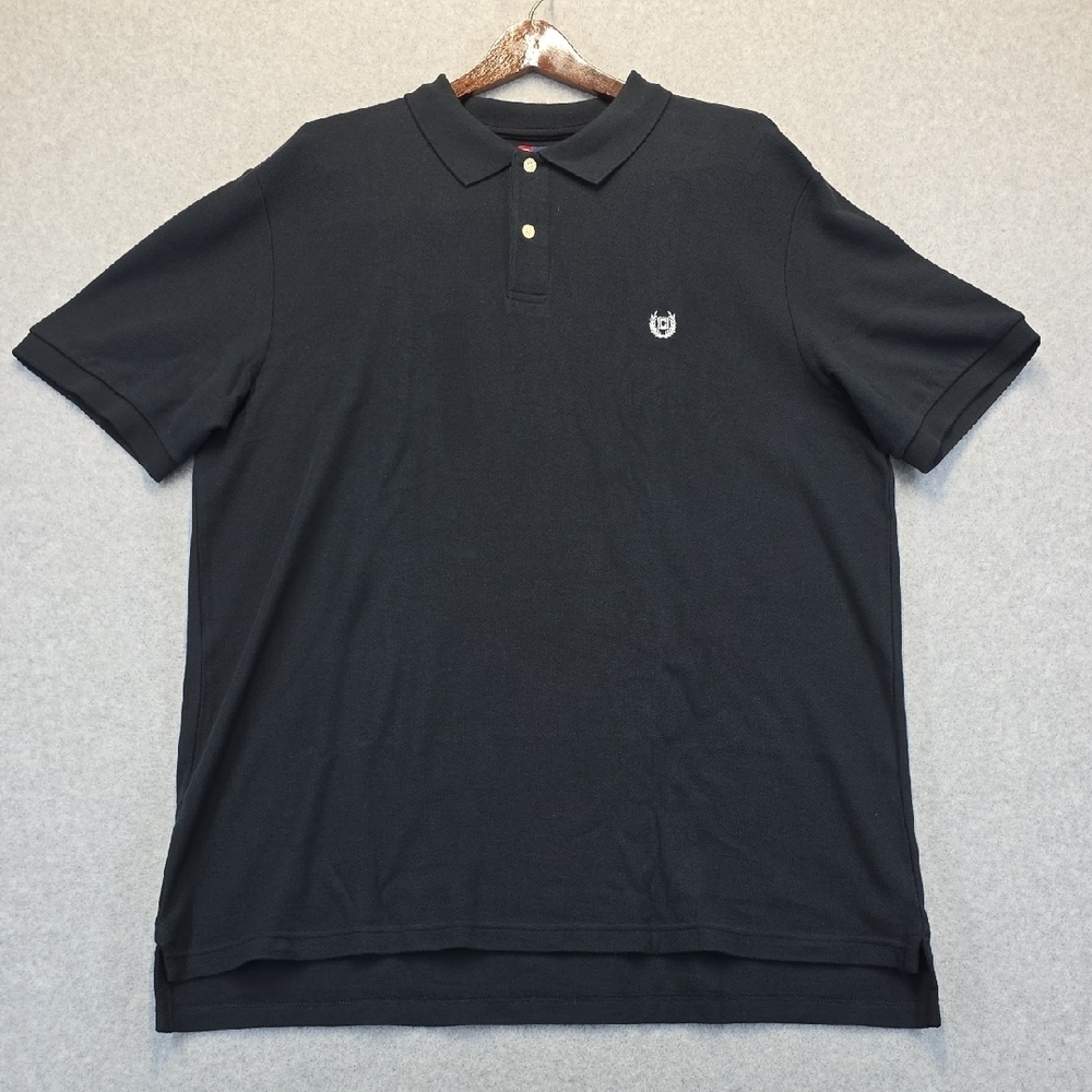 NWT Chaps Cotton Polo Shirt XXL Black Embroidered Logo Short Sleeve